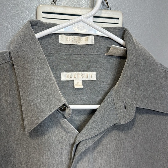 ELLIOTT Men’s Gray Button-Up Long Sleeve Collar Shirt Med 15-15.5 100% Polyester - Picture 3 of 16